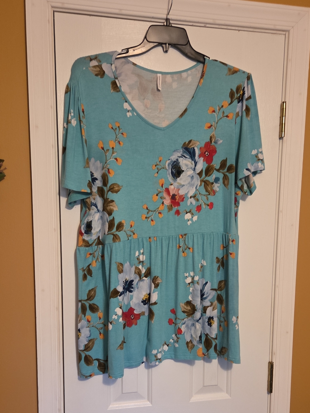 Amazon Aqua Floral V-Neck Peplum Tunic